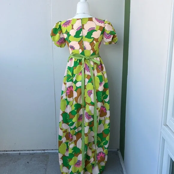 Vintage 60s 70s Psychedelic Floral Maxi Dress - Picture 6 of 10